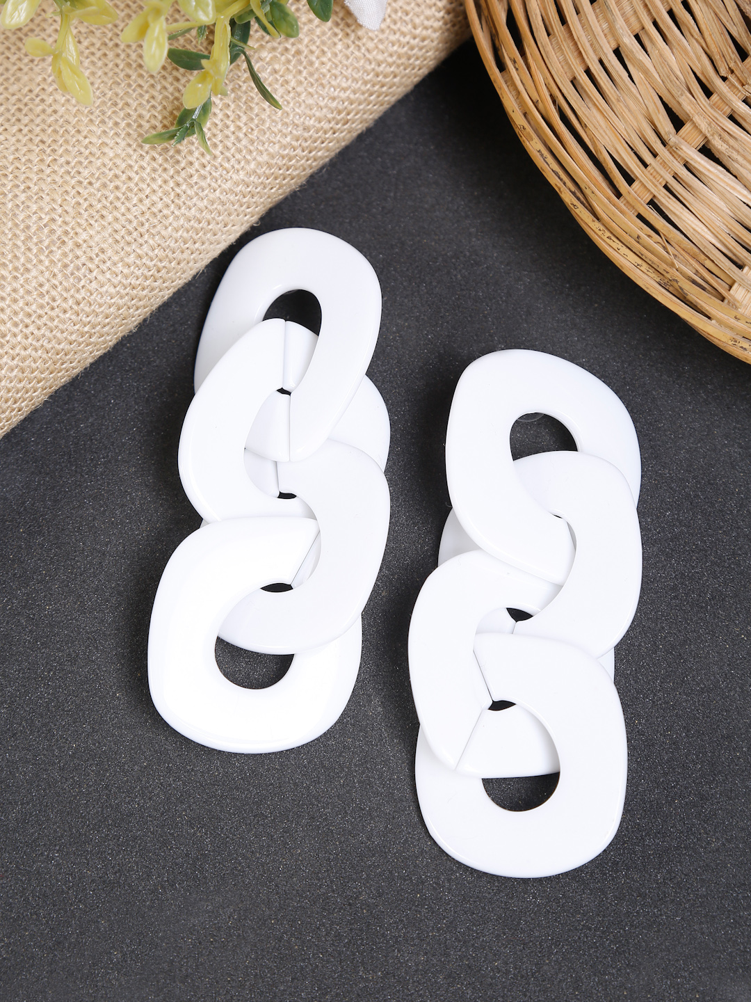 YouBella White-Coloured Solid Contemporary Handcrafted Drop Earrings